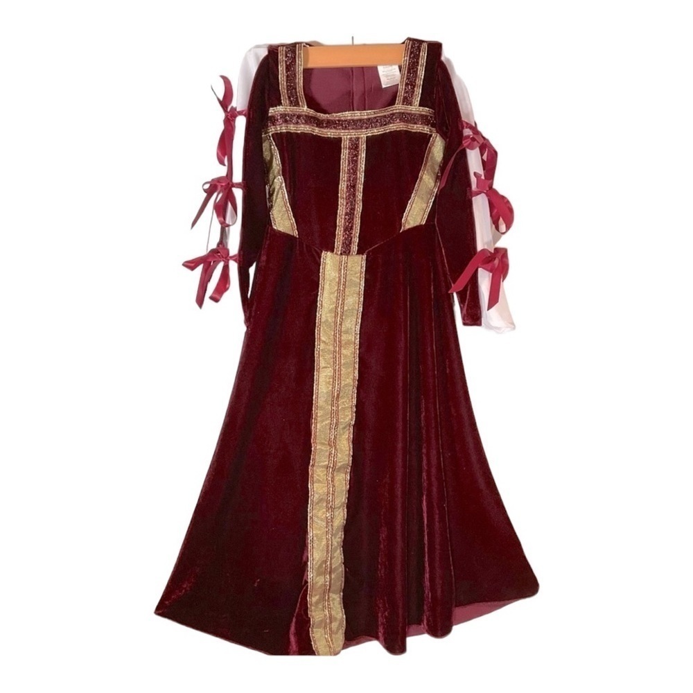 Halloween Costume Girls‎ Medieval Red Gold Dress Velvet Renaissance Size Medium